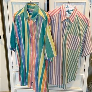 (2) men’s striped short sleeved button-down shirts
